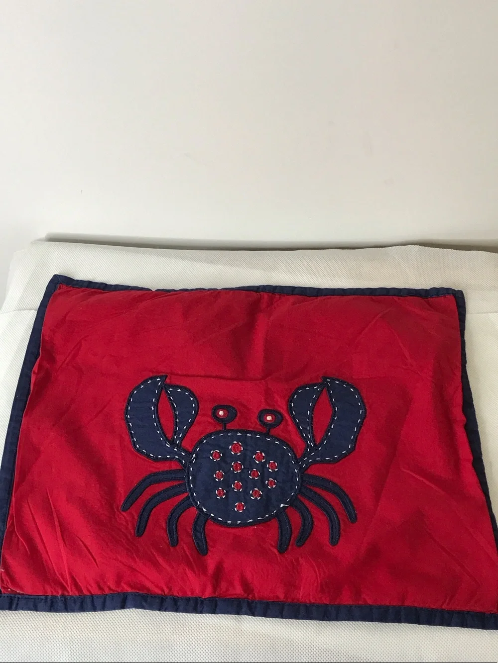 Pottery Barn Kids Crab Appliqué Pillow Sham - Red and Navy